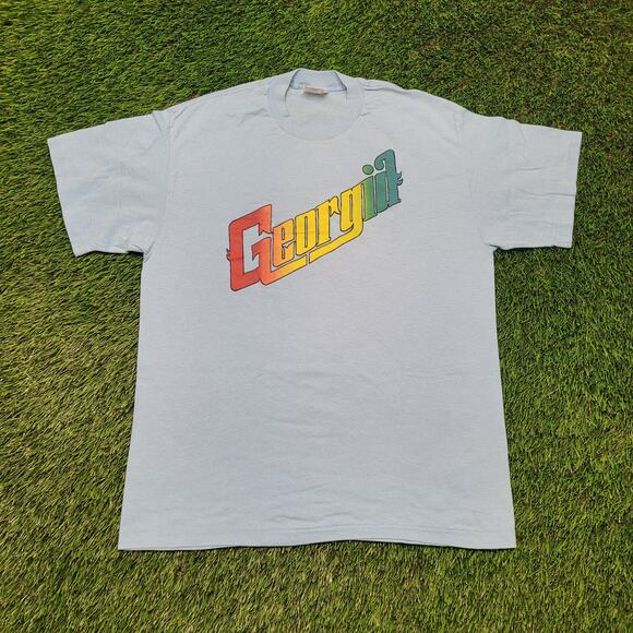 Vintage 80s Georgia Rainbow T-Shirt Mens Large Single-Stitch 50/50 - Picture 1 of 11